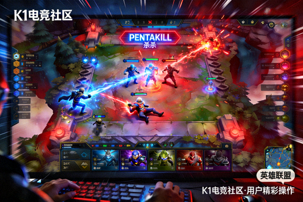K1电竞社区用户分享的英雄联盟五杀精彩操作视频截图